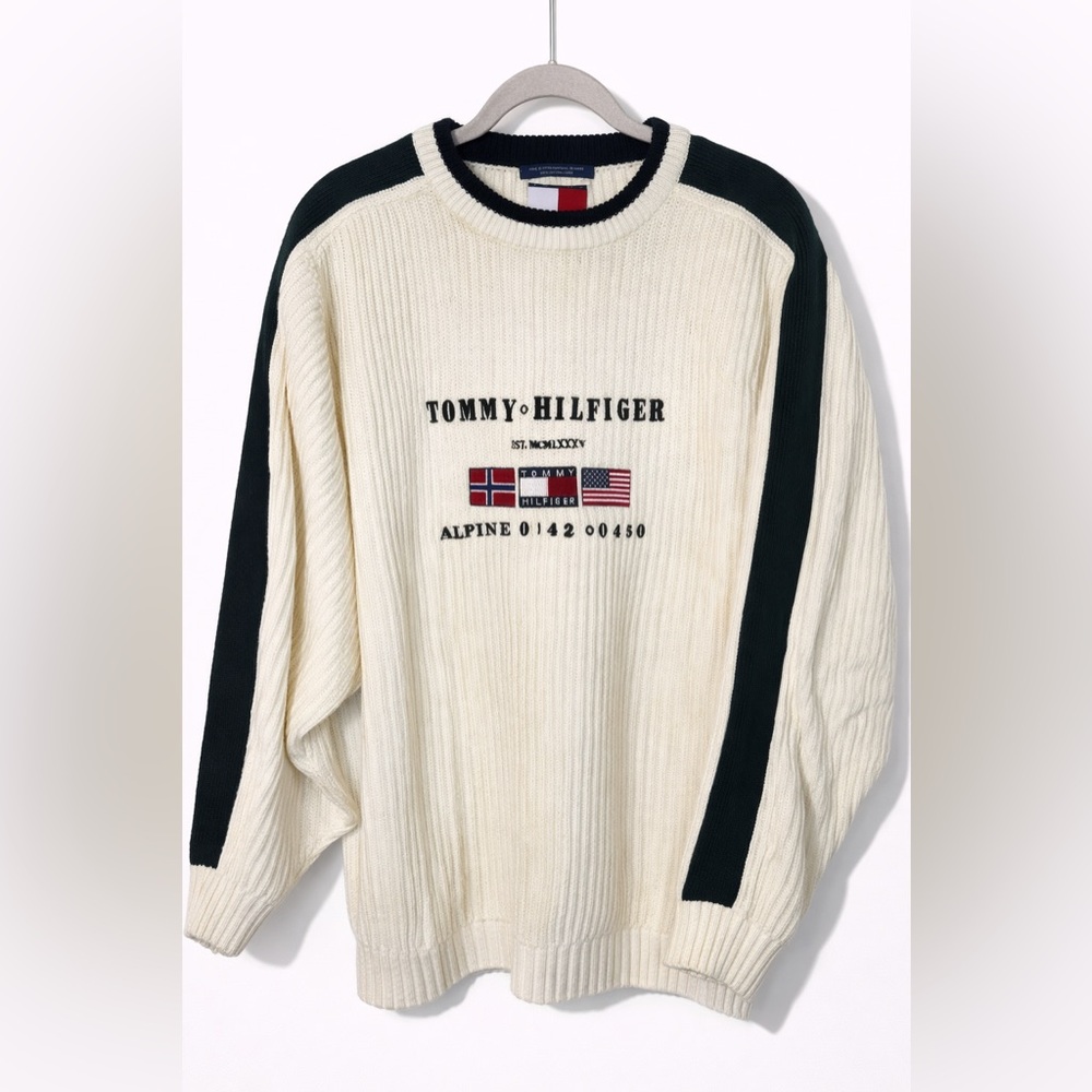 90s Vintage Tommy Hilfiger Ribbed Knit 100% Cotton Sweater XL
